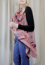 Load image into Gallery viewer, Romanian Style Red and Navy Chiffon Shawl
