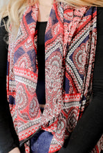 Load image into Gallery viewer, Romanian Style Red and Navy Chiffon Shawl
